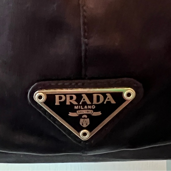 6. PRADA Milano Black Satin Top Lucite Double Handle Bag w Authentication Cards - Picture 6 of 16